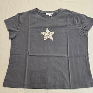NWT Wishlist Leopard Star T-shirt in Washed Black Size S Slightly Cropped Boxy